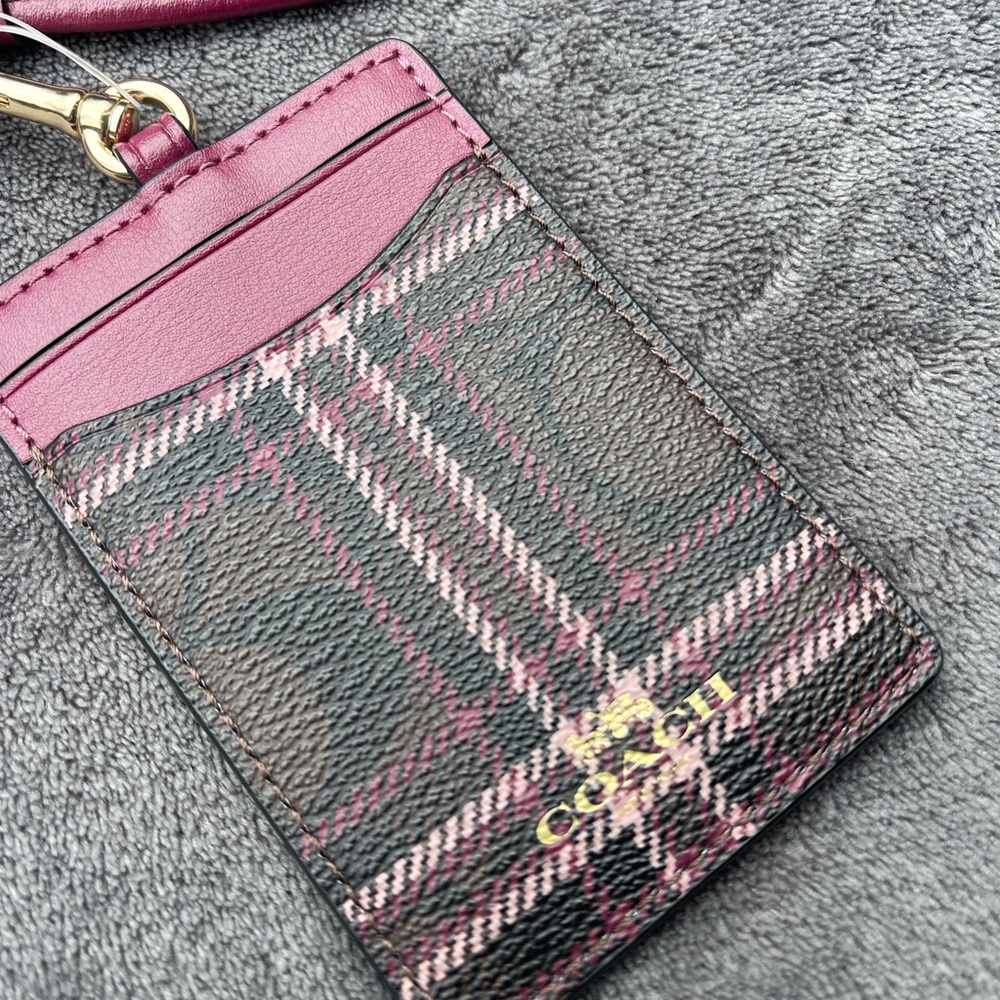 Coach Plaid Card Holder - Pink and Black